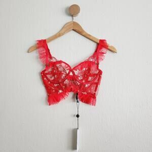 For Love & Lemons Rouge Underwire Bustier Red Lace Corset Top NWT Cherry XXS 32A